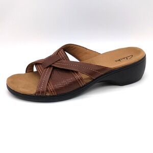 Clarks Shoes Womens Artisan Owl Brown 8 Leather Slide Sandal Comfort 81876